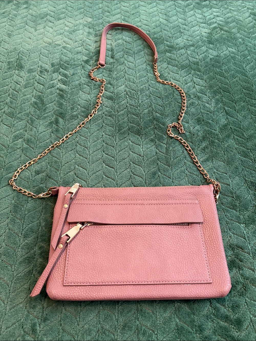 Madison West Pink Mauve Faux Leather Crossbody Bag Gold Chain Strap